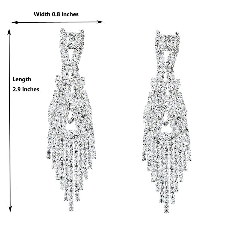 CHRAN Silver Teardrop Crystal Long Tassels Dangle Earrings Sparkling Rhinestone Ladies Gifts - Image 2